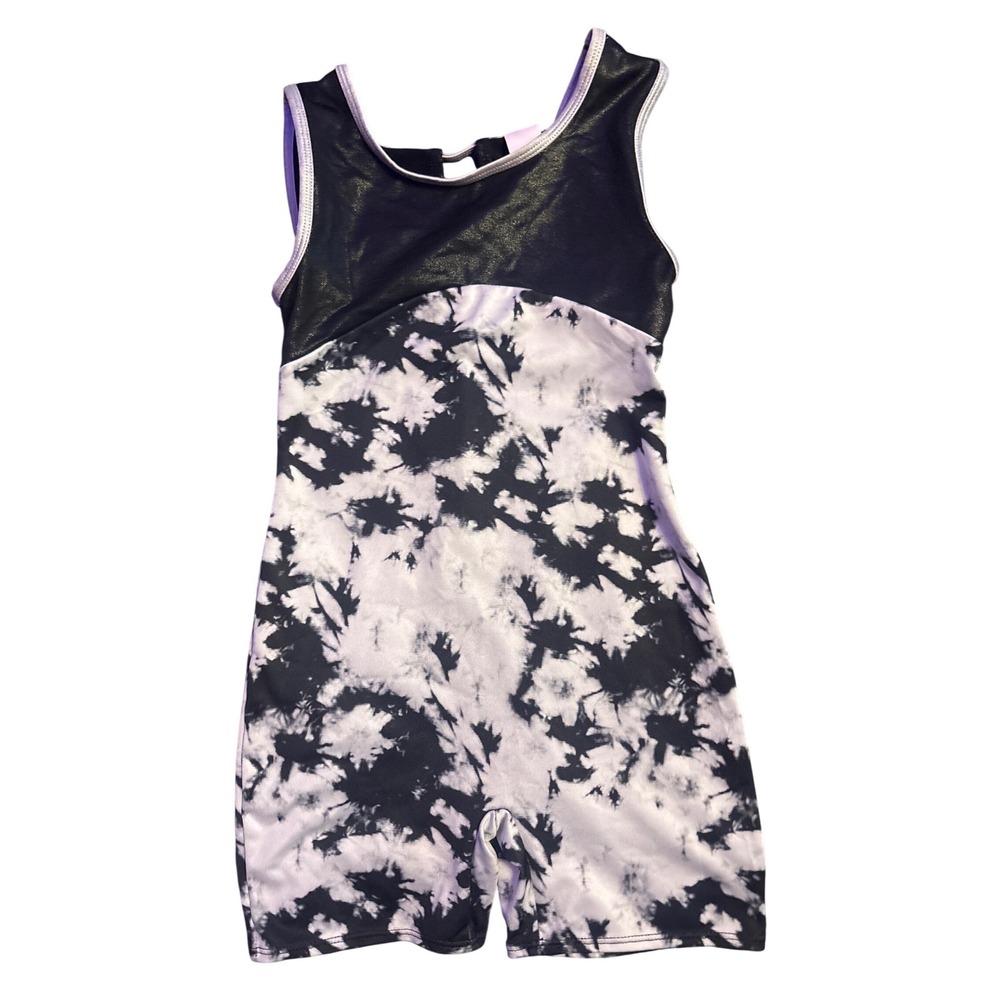 More Than Magic Girls Black White Tie Dye Biketard Unitard Romper Size M 7/8